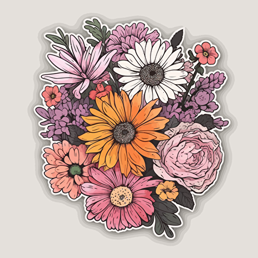 beautiful flowers, fussy cut, sticker, vector, white background