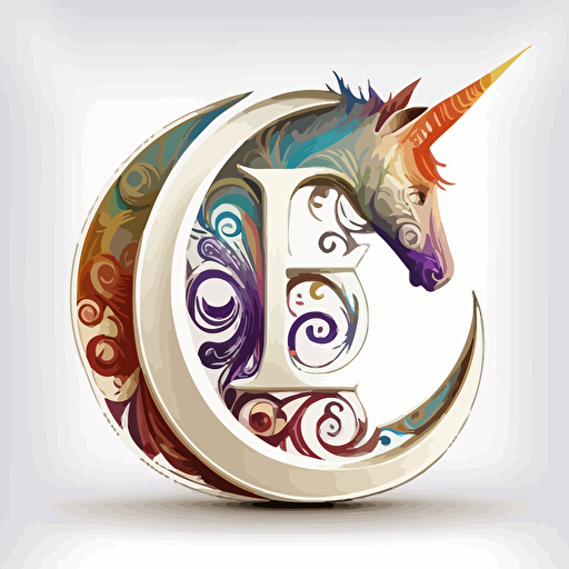 the letter "e" from abstract logo marks,modern digital logo, with unicorn, mandala color,white background,Vector,