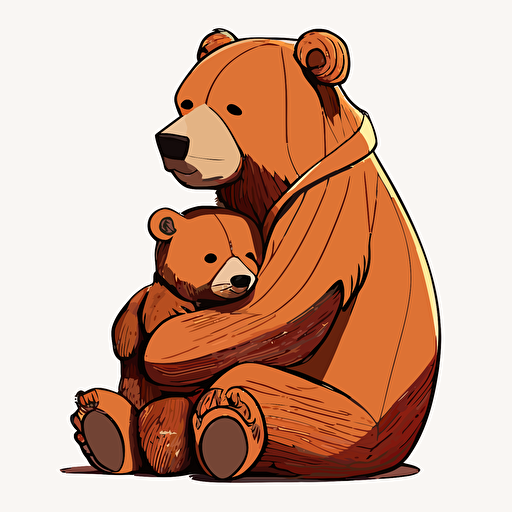 dad bear cuddling cub, Clipart, Enthusiastic, Primary Color, comic style, Contour, Vector, White Background, Detailed