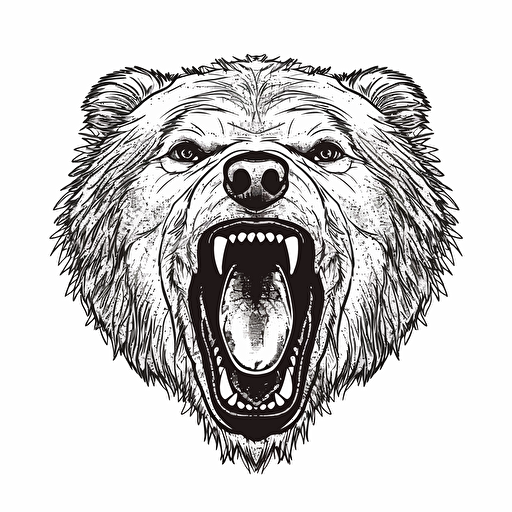 angry grizzly bear mouth open, Sticker, Contour, Vector, Art,White Background, Detailed