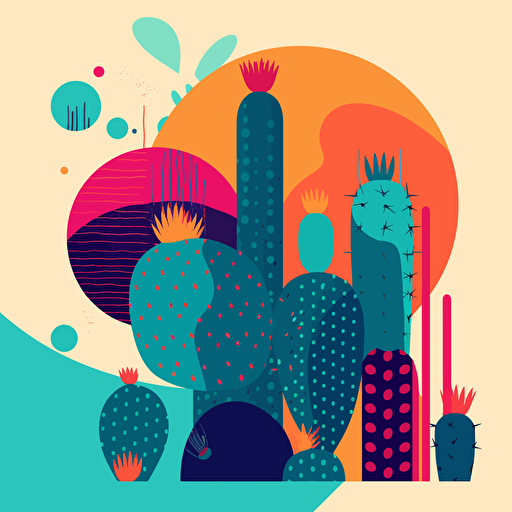 vector art, cactus illustration, simple shapes, minimalist, printmaking, vibrant colors