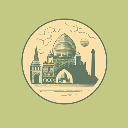 a stylish minimalistic logo of two wonders of the world combined. vectorized and soft colors. highly detailed.