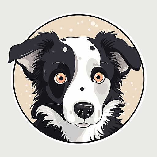 a cute border collie, sticker, vector, big eyes