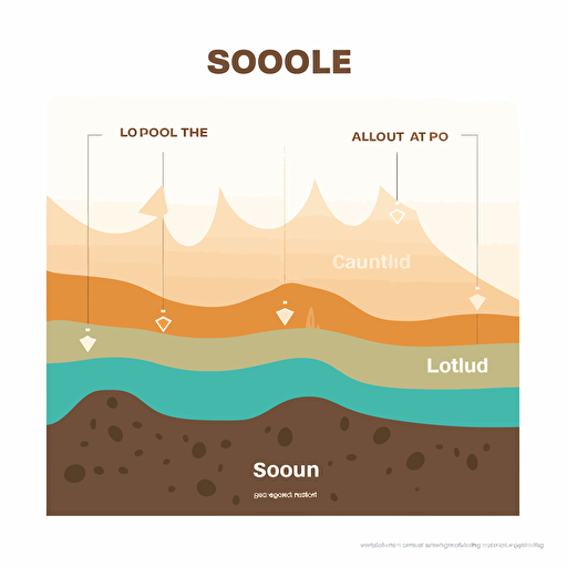 simple logo diagram of the soil profile, word creativity is under soil profile, word soil is above soil profile, line, flat, vector, earth color