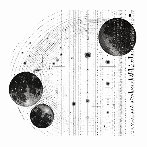detailed moon phases design with stars line drawing super detailed vector design on white background