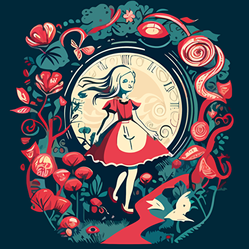 vector style illustration inspired by Alice in wonderland for book cover