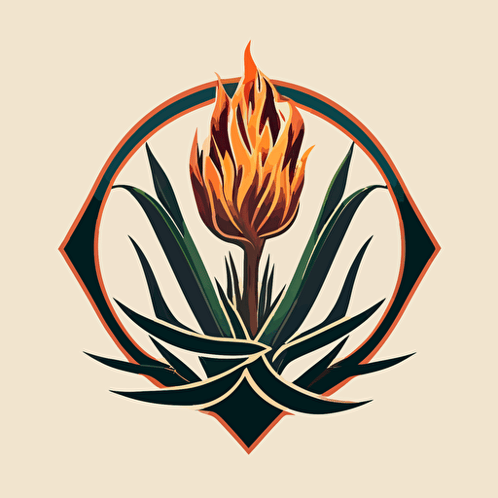 logo of a yucca filamentosa plant with flames, flat, vector