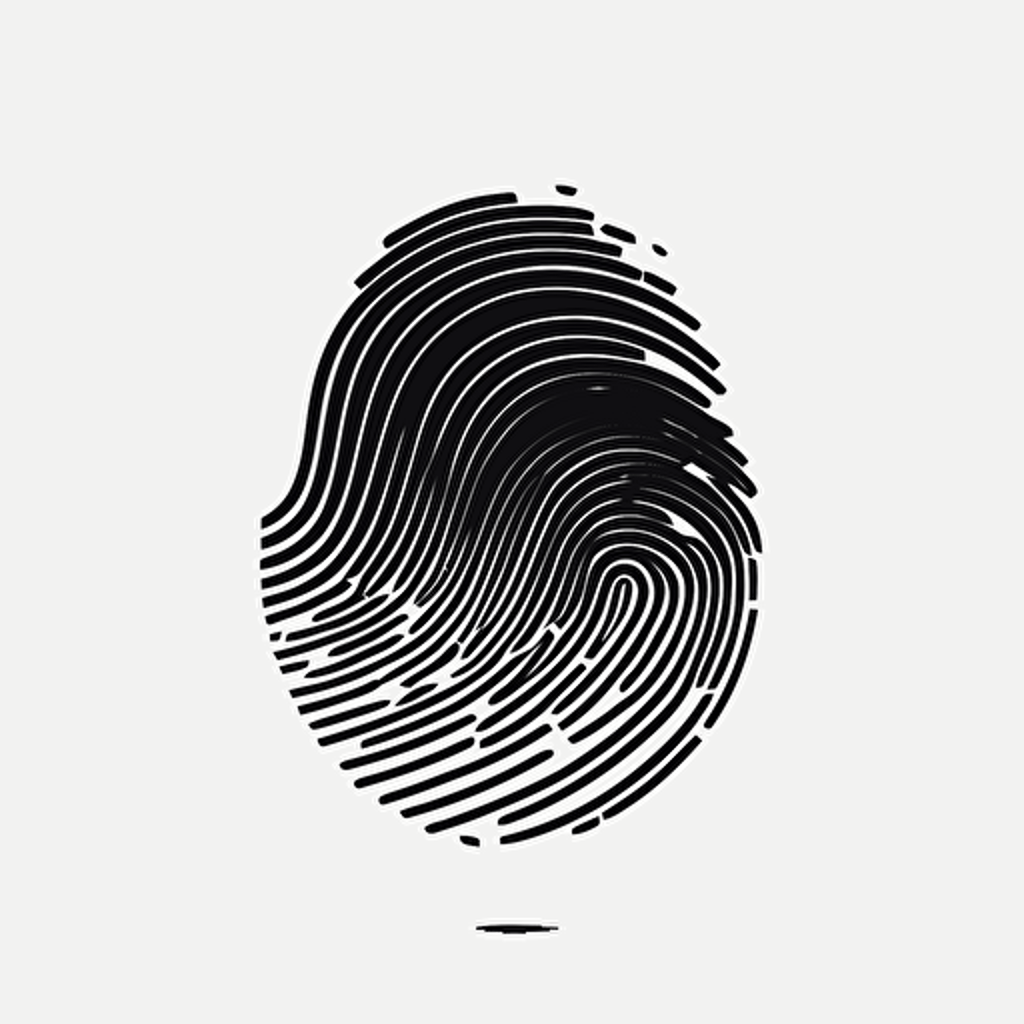 a futuristic geometric iconic logo of a high tech fingerprint, black vector on white background.