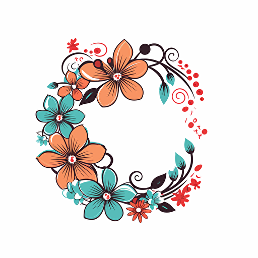 small circle with flowers wrapped around it, detailed vector logo