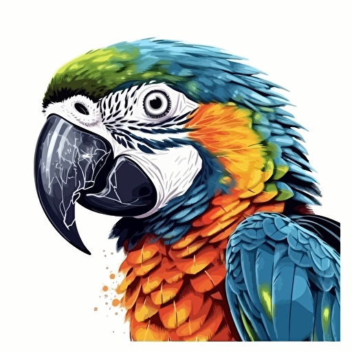 Macaw bird looking straight in the camera, white bg, vector