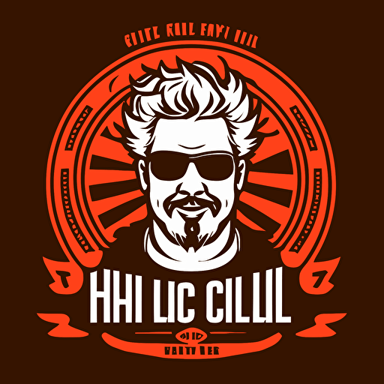 modern vector style simple logo for cycling club from hell with guy fieri, european poster style high quality, svg, vecctor art