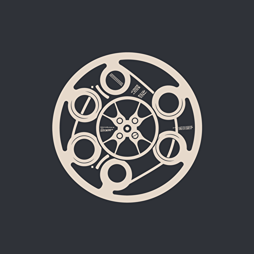a simple and flat modern vector logo, film reel::5, Atlas, black and white, white background