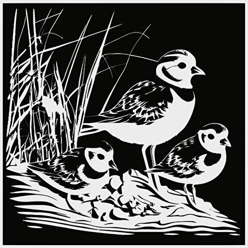 simple black and white vector piping plovers with nest of eggs tile