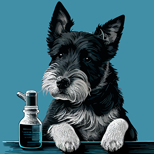 a cute vector art illustration of a dog at the veterinary, low details