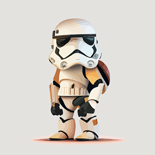 A colorful female stormtrooper, no helmet, goofy looking, smiling, flat light, white background, vector art , pixar style
