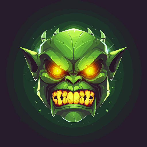 an green orc, cute , digital 2D, rim lights, simple shape, front view, vector