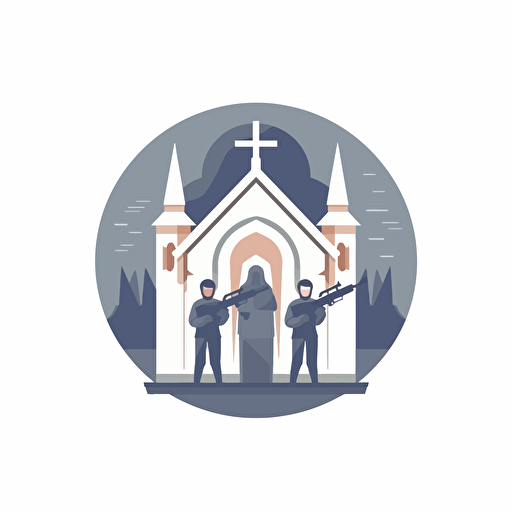 2d vector icon. holy hunters with assault rifles searching for glory. minimalistic. white background