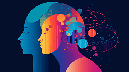 On the planet, AI helps humans learn knowledge, flat, vector, blue purple orange gradient, by Ivan Chermayeff,