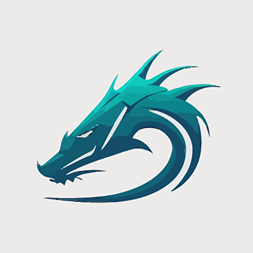 Minimalist iconic logo of sea serpent, blue, emerald, futuristic, vector, on white background