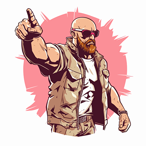 techno viking wearing cargo and poiting with right forefinger in the air vector art, thick outline, vector, gta style, isolated on white background