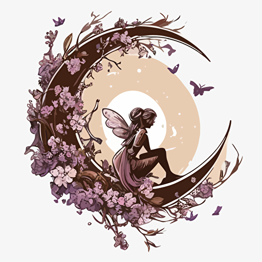 logo fairy sitting on a half moon with flowers vector art