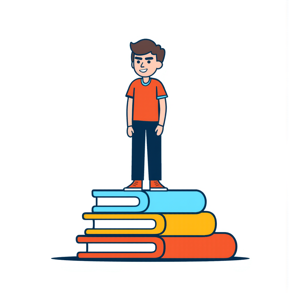 students standing on gigantic books