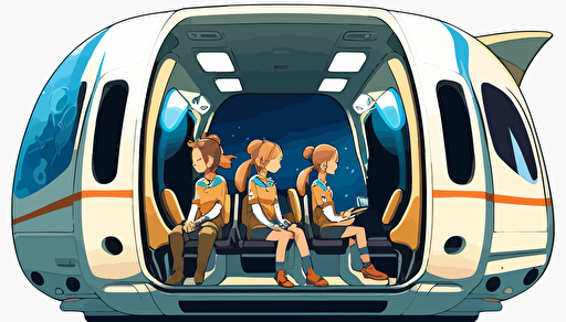 spaceship ,4 seats,anime style,illustration,vector,