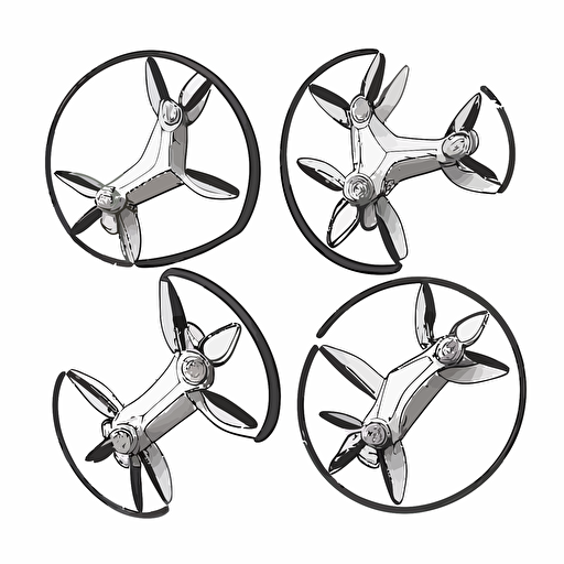 sticker, four propeller drone flying, contour, vector, white background