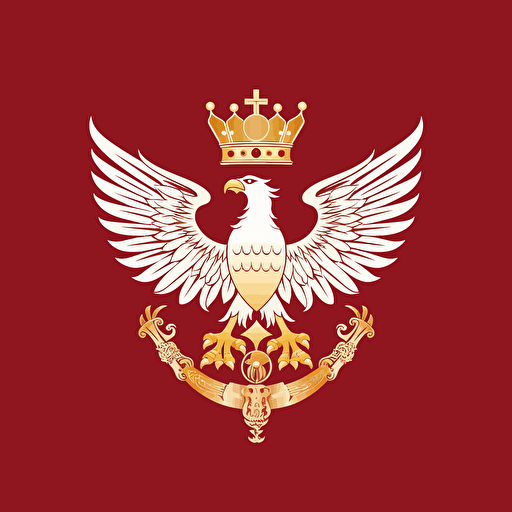 vector symbol of white eagle with golden crown on red background, without any additional emblems and elements under white tail, eager, giant, winning, modern, minimalistic