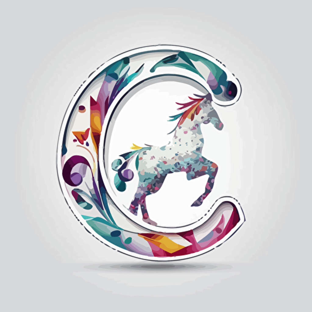 the letter "e" from simple abstract logo marks,modern digital logo, with unicorn, mandala color,white background,Vector,