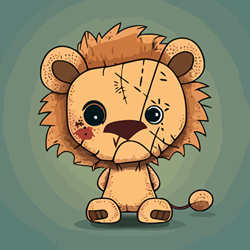 create vector drawings images of stuffed lion with stitches, adorable, horror, used for female profile picture, in very high quality