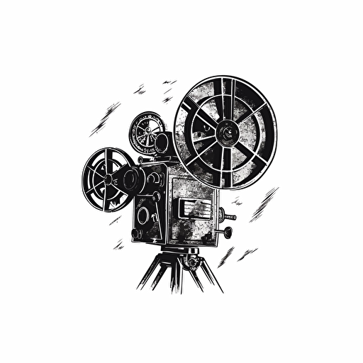A logo of a old fashioned film movie camera black, vector illustration