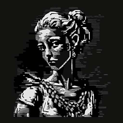 16bit 1600’s painting , white on black background, no shading, 2D, vector, 3:4