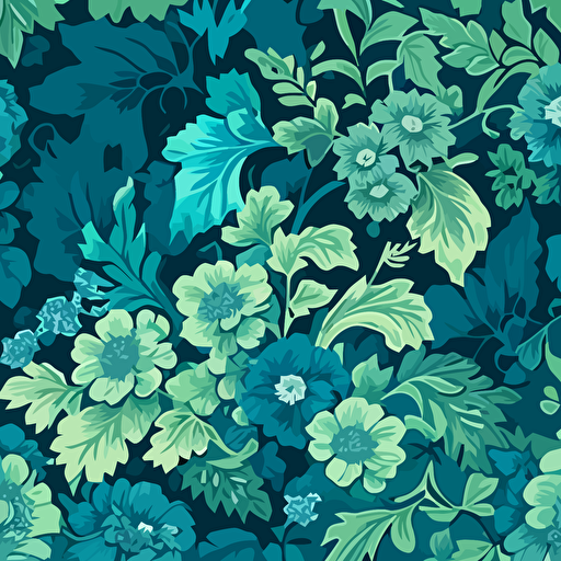 blue and green painterly Floral, Pastel, Repeating Pattern, 300 dpi, ar 1:1, Vector, Layering and blending, clipart, wallpaper, van gough style