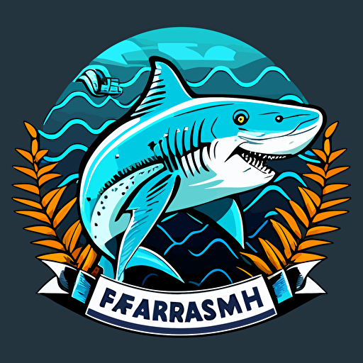 a tiger shark as a pharmacist vector art, emblem, logo, simple cartoon, 2d