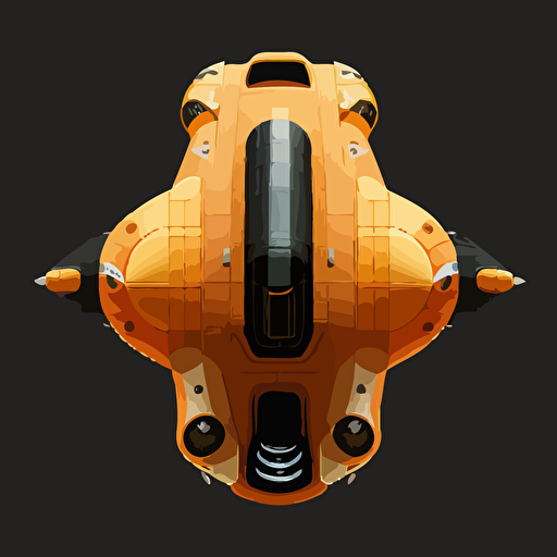 orange space ship on black background, top-down view, clean, simple, no shadows, vector