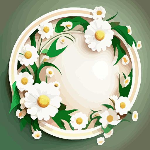 illustration, vector art, a white circle with flowers around the circle
