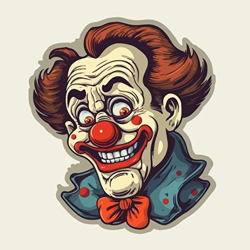 1970s clown, cartoon, vector, sticker, creepy, horror, strange