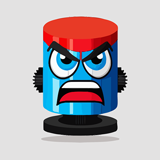 Cartoon car piston with angry face y colors red, blue, white and black, clean, vector, no background png
