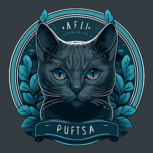 cat pet shop logo, Russian Blue, round face, smiling, big round eyes, lovely cute cat, cirble background, vector art style