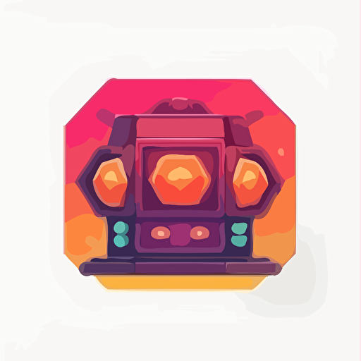 flat vector logo of octagon with slot machine with reels displaying three diamonds, red orange gradient, simple minimal,