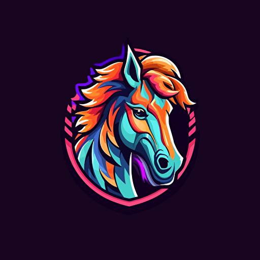 esports Mini horse logo, vivid colors and intricate details that pop out. vector style and futuristic look