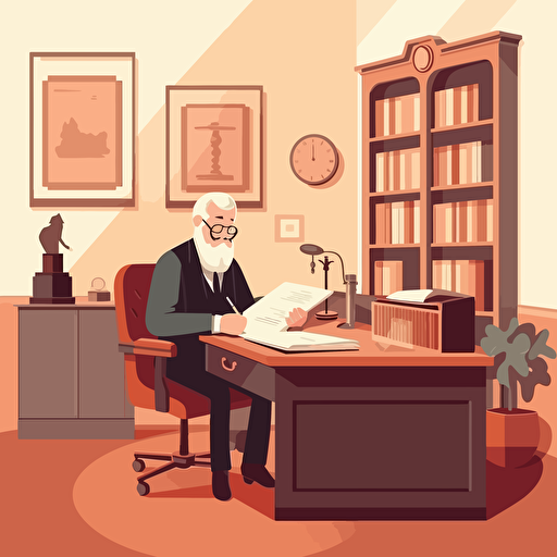 flat vector illustration of an old notary public office with a man signing a contract