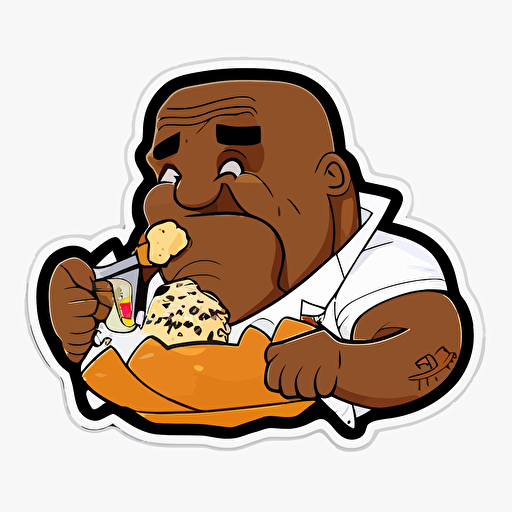 sticker, cute, a caricature of Mike Tyson eating potato, liu yi artist style, vector, contour, white background**