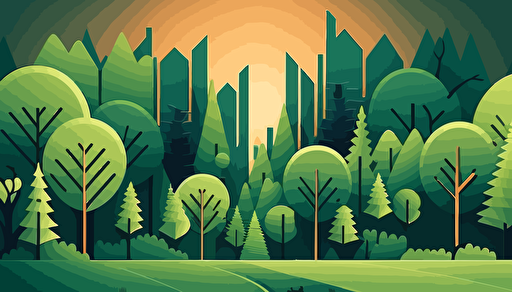 simple vibrant background of a green forest leading to a city vector art adobe illustrator minimalist