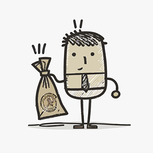 vector cartoon stick figure holding a bag of money, rich and cool