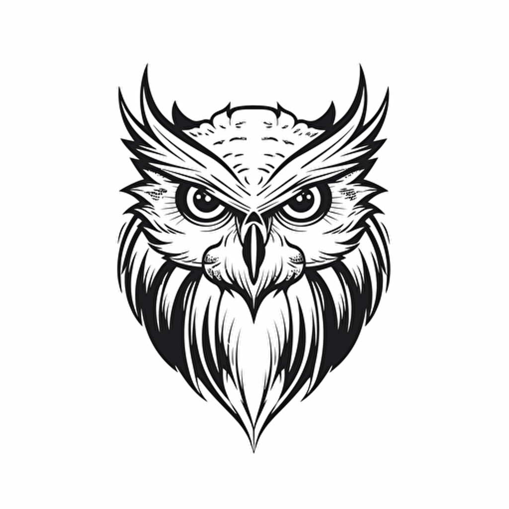 wisdom owl illustration, minimal, outline strokes only, black and white, logo, vector, minimallistic, white background