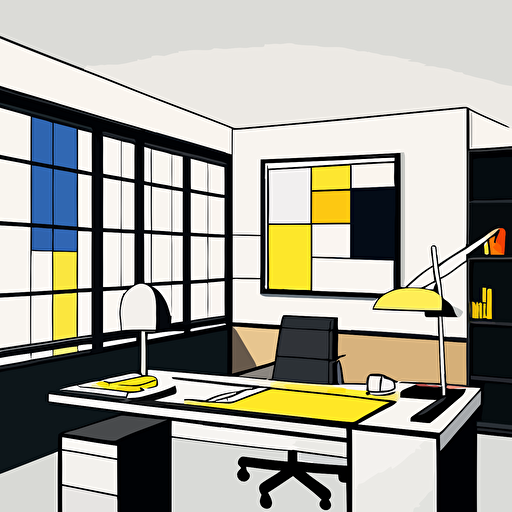 office in the style of Piet Mondrian,2d illustrator, vector