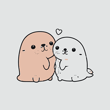 superflat kawaii cute anime vector illustration of two seal in love, kawaii, white background, extremely few outline stroke, simple illustration, 2d