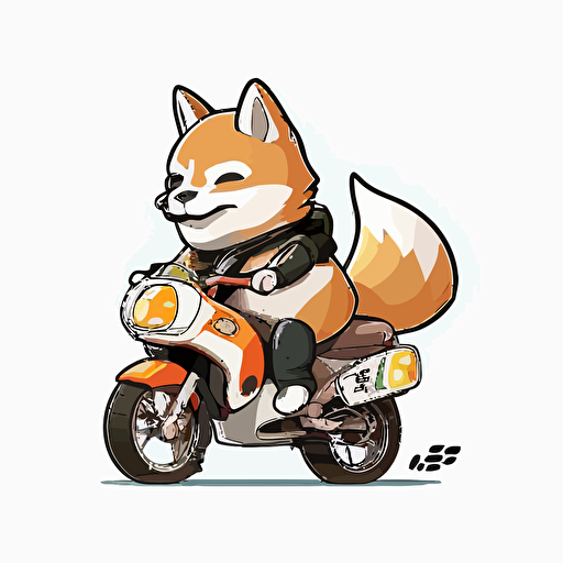 Shiba delivers on a motorcycle, simple flat style, picture, cartoon, vector, white background